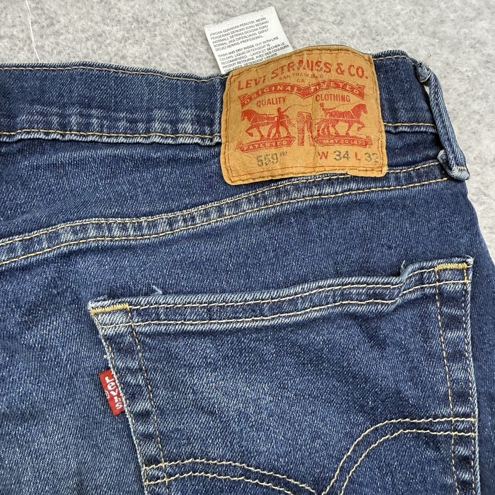 Men's Levi's 559 Relaxed Straight Leg Blue Jeans Men's 34x32 Stretch Denim - Picture 12 of 14